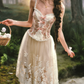 Ornate Spaghetti Straps Lace Prom Dress Floral Bows A-Line Evening Dress C8516
