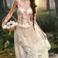 Ornate Spaghetti Straps Lace Prom Dress Floral Bows A-Line Evening Dress C8516