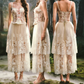 Ornate Spaghetti Straps Lace Prom Dress Floral Bows A-Line Evening Dress C8516