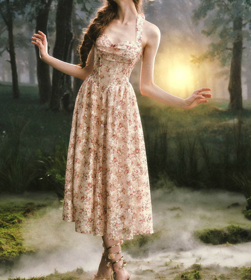 Charming Halter Neck Prom Dress Lace Floral A-Line Evening Dress C8517