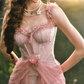 Ornate Spaghetti Straps Pink Prom Dress Ruffles Tulle Lace Sheath Evening Dress C8519