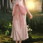 Ornate Spaghetti Straps Pink Prom Dress Ruffles Tulle Lace Sheath Evening Dress C8519