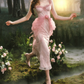 Ornate Spaghetti Straps Pink Prom Dress Ruffles Tulle Lace Sheath Evening Dress C8519