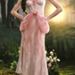 Ornate Spaghetti Straps Pink Prom Dress Ruffles Tulle Lace Sheath Evening Dress C8519