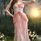 Ornate Spaghetti Straps Pink Prom Dress Ruffles Tulle Lace Sheath Evening Dress C8519