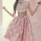Romantic Round Neck Pink Prom Dress Lace Floral A-Line Evening Dress C8523