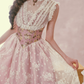 Romantic Round Neck Pink Prom Dress Lace Floral A-Line Evening Dress C8523