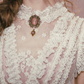 Romantic Round Neck Pink Prom Dress Lace Floral A-Line Evening Dress C8523
