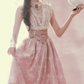 Romantic Round Neck Pink Prom Dress Lace Floral A-Line Evening Dress C8523