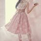 Romantic Round Neck Pink Prom Dress Lace Floral A-Line Evening Dress C8523