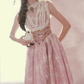 Romantic Round Neck Pink Prom Dress Lace Floral A-Line Evening Dress C8523