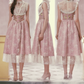 Romantic Round Neck Pink Prom Dress Lace Floral A-Line Evening Dress C8523