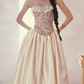 Glam Strapless Pink Prom Dress Lace Floral A-Line Satin Evening Dress C8524