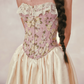 Glam Strapless Pink Prom Dress Lace Floral A-Line Satin Evening Dress C8524