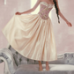 Glam Strapless Pink Prom Dress Lace Floral A-Line Satin Evening Dress C8524