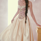 Glam Strapless Pink Prom Dress Lace Floral A-Line Satin Evening Dress C8524