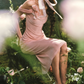 Trendy Spaghetti Straps Pink Prom Dress Appliques Beading Sheath Evening Dress C8527