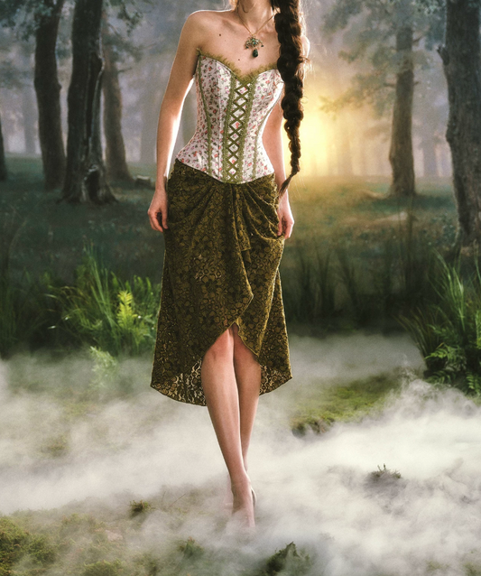 Luxury Strapless Green Prom Dress Floral Bodice Sheath Slit Evening Dress C8528
