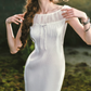 Elegant Boat Neck Prom Dress White Sheath Evening Dress C8530