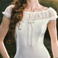 Elegant Boat Neck Prom Dress White Sheath Evening Dress C8530
