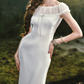 Elegant Boat Neck Prom Dress White Sheath Evening Dress C8530