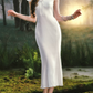 Elegant Boat Neck Prom Dress White Sheath Evening Dress C8530