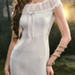 Elegant Boat Neck Prom Dress White Sheath Evening Dress C8530