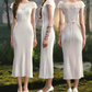 Elegant Boat Neck Prom Dress White Sheath Evening Dress C8530