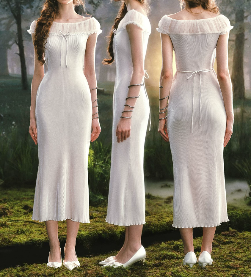 Elegant Boat Neck Prom Dress White Sheath Evening Dress C8530