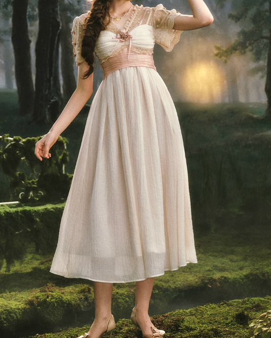 Trendy V Neck White Prom Dress Short Sleeve Lace A-Line Evening Dress C8531
