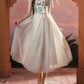 Alluring Blue Bodice Tulle White Prom Dress Appliques A-Line Evening Dress C8534