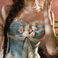 Alluring Blue Bodice Tulle White Prom Dress Appliques A-Line Evening Dress C8534