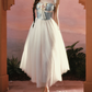Alluring Blue Bodice Tulle White Prom Dress Appliques A-Line Evening Dress C8534