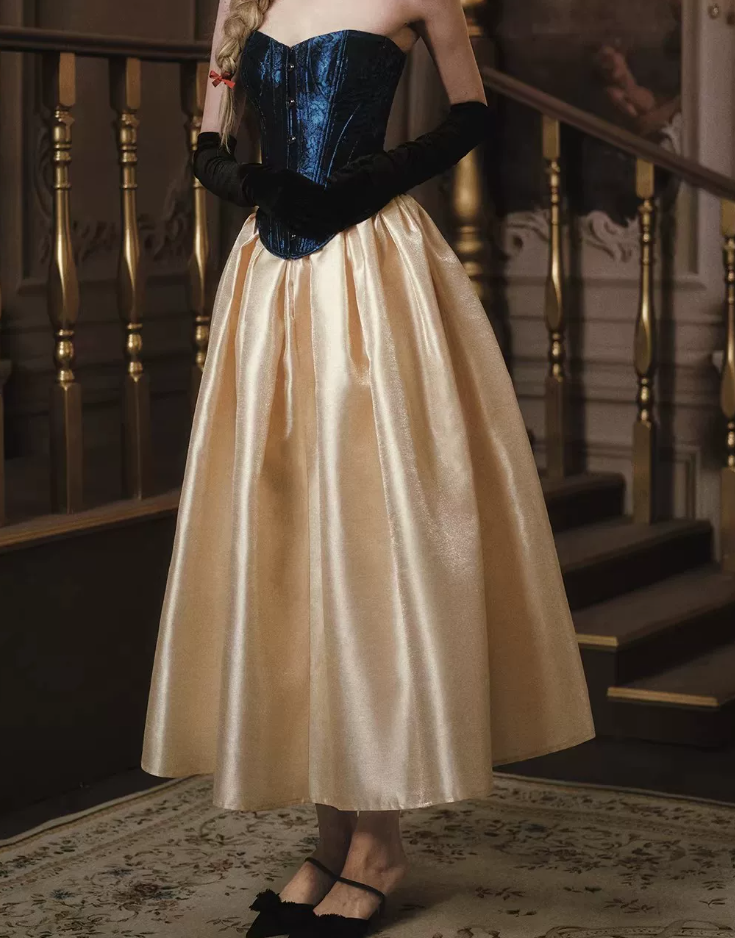 Robe de bal de princesse bustier à volants en satin long, robe de soirée C8117