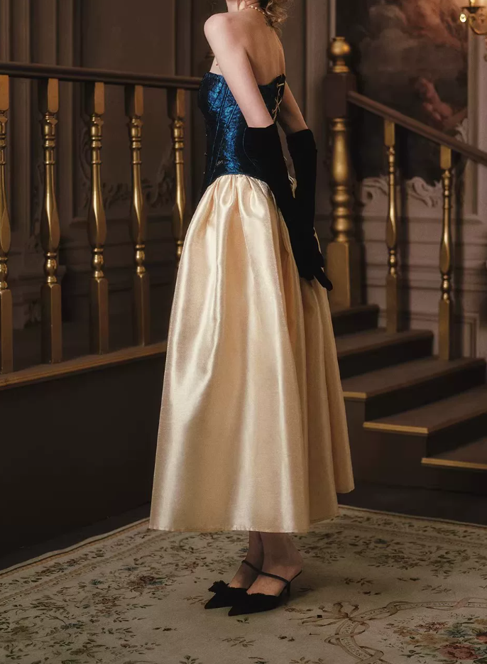 Robe de bal de princesse bustier à volants en satin long, robe de soirée C8117