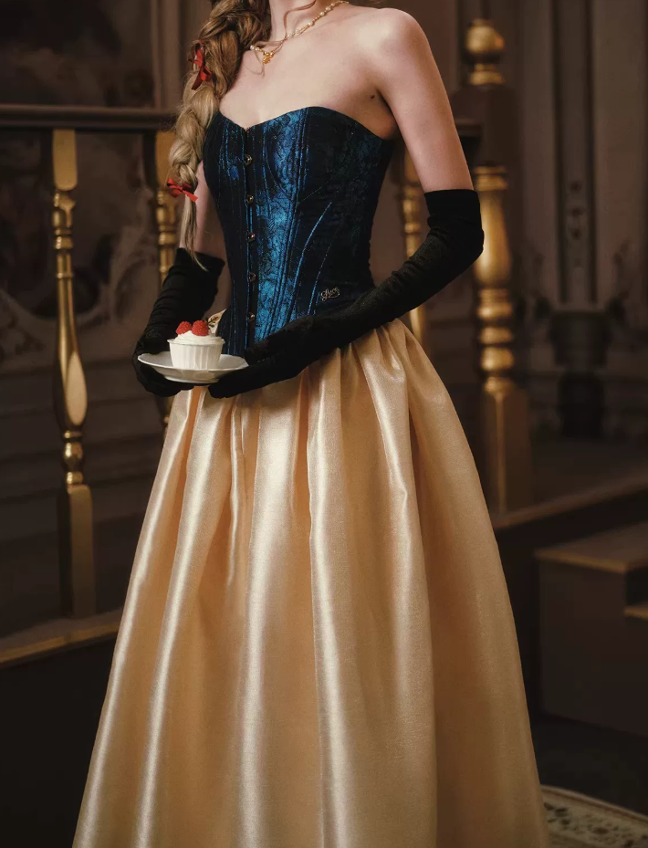 Robe de bal de princesse bustier à volants en satin long, robe de soirée C8117