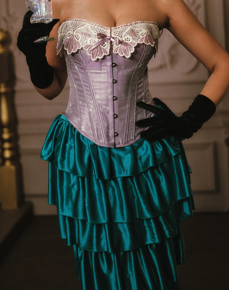 Vintage Strapless Purple Bodice Teal Prom Dress Tiered Sheath Evening Dress C8537