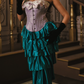 Vintage Strapless Purple Bodice Teal Prom Dress Tiered Sheath Evening Dress C8537