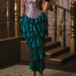 Vintage Strapless Purple Bodice Teal Prom Dress Tiered Sheath Evening Dress C8537