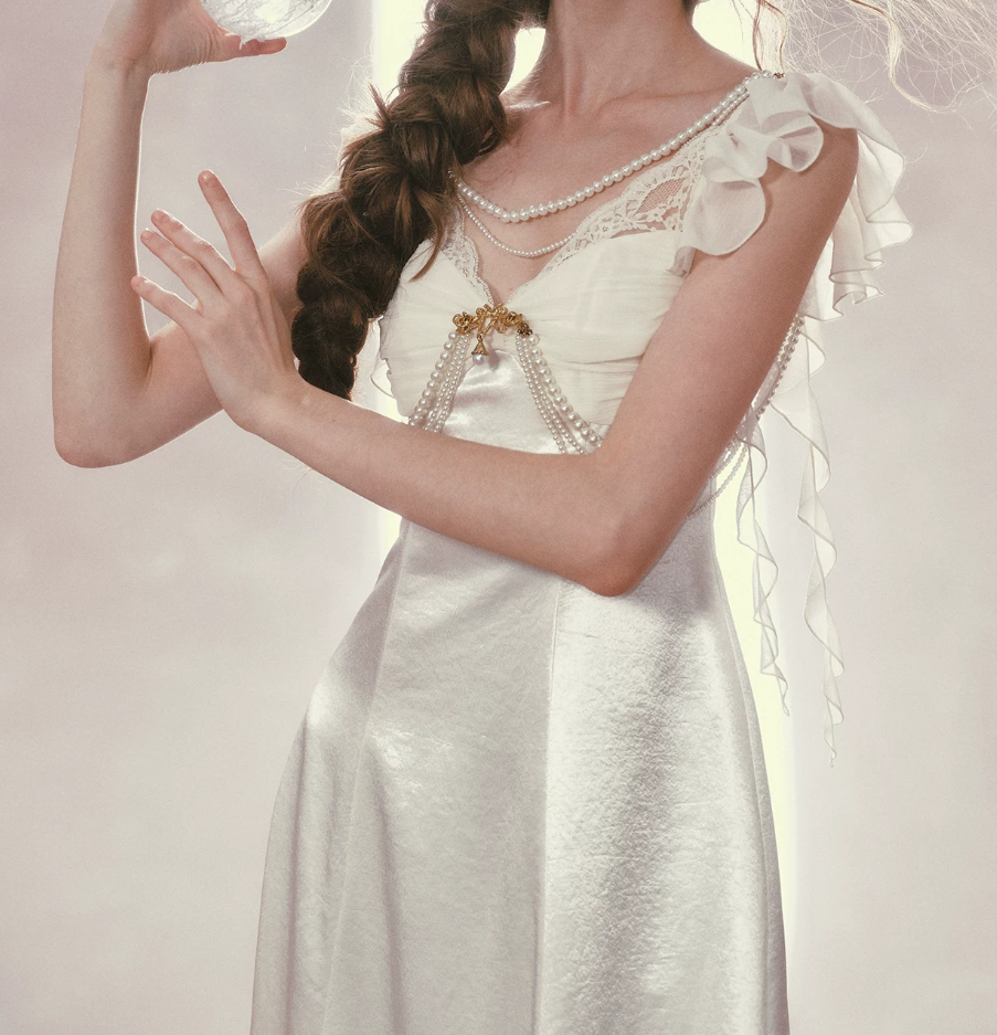 Robe de bal de princesse bustier à volants en satin long, robe de soirée C8117