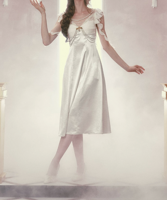 Chic Spaghetti Straps Ivory Prom Dress Satin Beading A-Line Evening Dress C8540