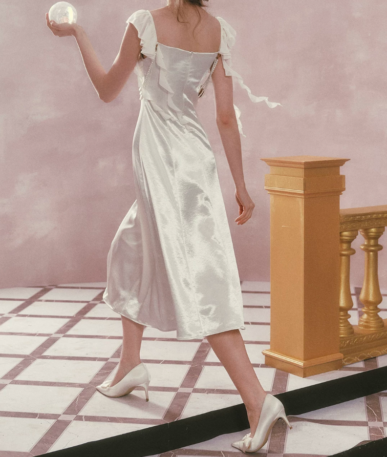 Robe de bal de princesse bustier à volants en satin long, robe de soirée C8117