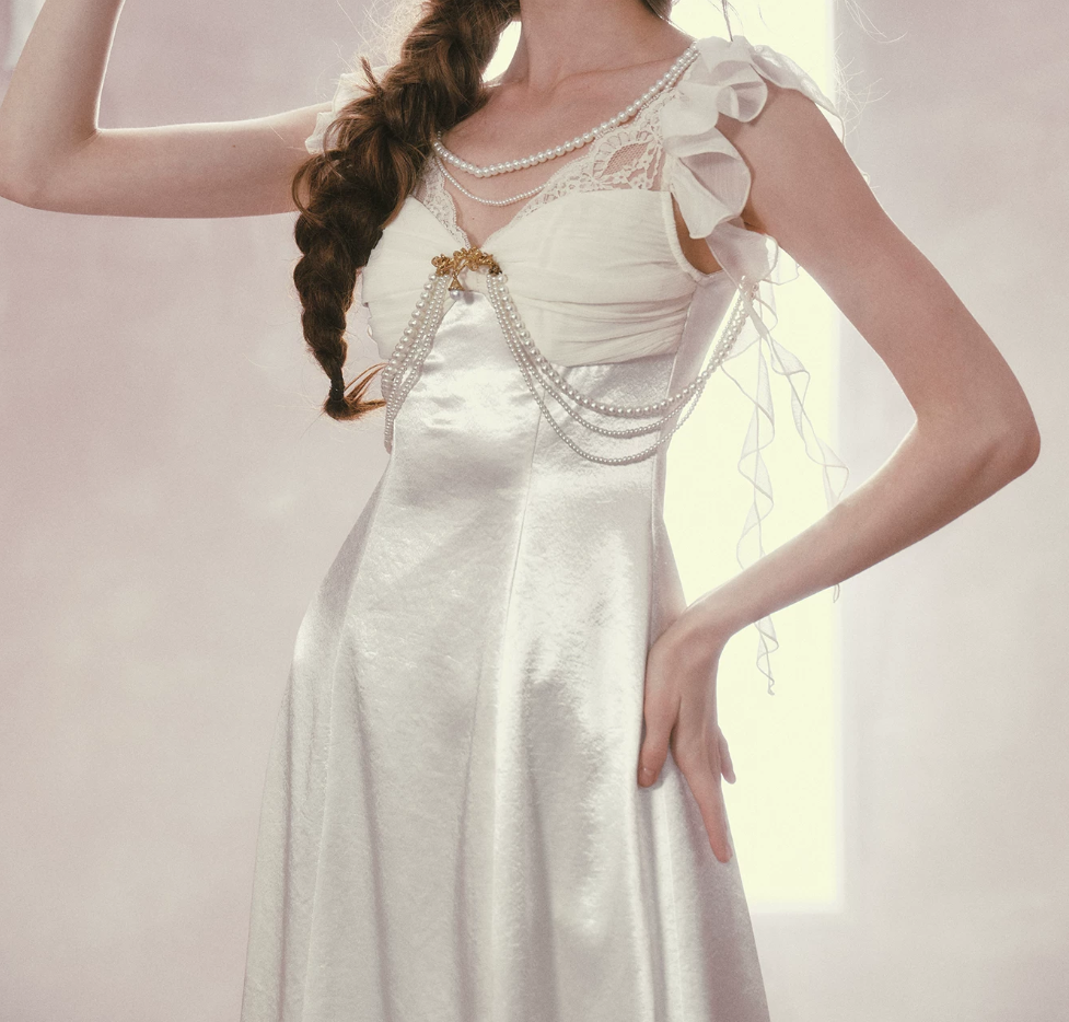 Robe de bal de princesse bustier à volants en satin long, robe de soirée C8117