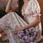 Trendy Short Sleeve V Neck Prom Dress Floral Ruffles A-Line Evening Dress C8543