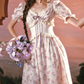 Trendy Short Sleeve V Neck Prom Dress Floral Ruffles A-Line Evening Dress C8543
