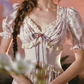 Trendy Short Sleeve V Neck Prom Dress Floral Ruffles A-Line Evening Dress C8543