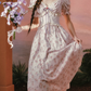 Trendy Short Sleeve V Neck Prom Dress Floral Ruffles A-Line Evening Dress C8543