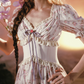 Trendy Short Sleeve V Neck Prom Dress Floral Ruffles A-Line Evening Dress C8543