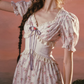 Trendy Short Sleeve V Neck Prom Dress Floral Ruffles A-Line Evening Dress C8543