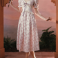 Trendy Short Sleeve V Neck Prom Dress Floral Ruffles A-Line Evening Dress C8543